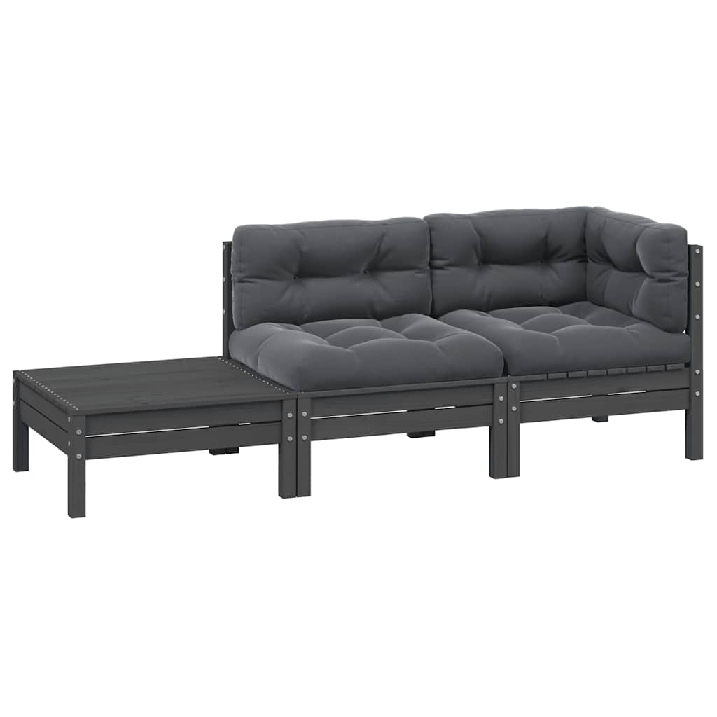 Thumbnail - vidaXL 3-tlg. Garten-Lounge-Set mit Kissen in Grau Kiefer Massivholz