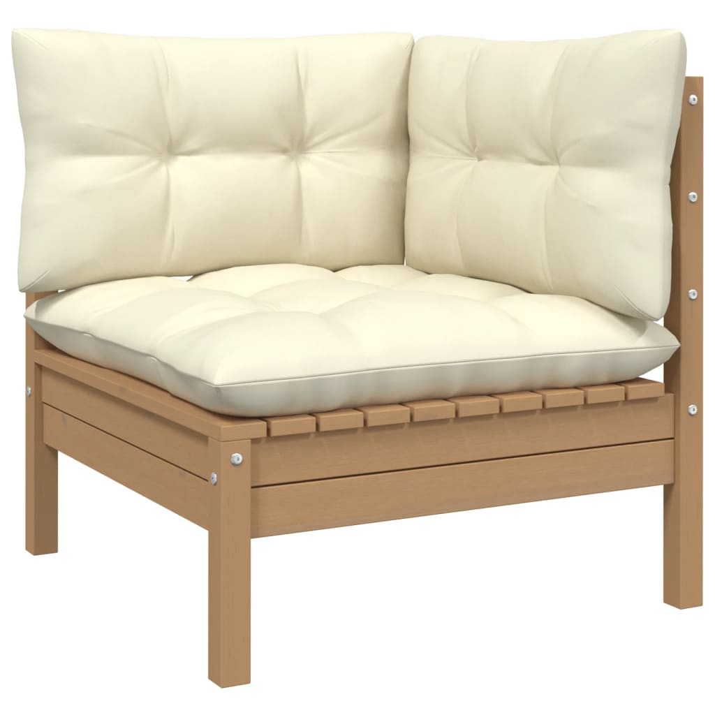 vidaXL 3-delige Loungeset met crèmekleurige kussens massief grenenhout afbeelding