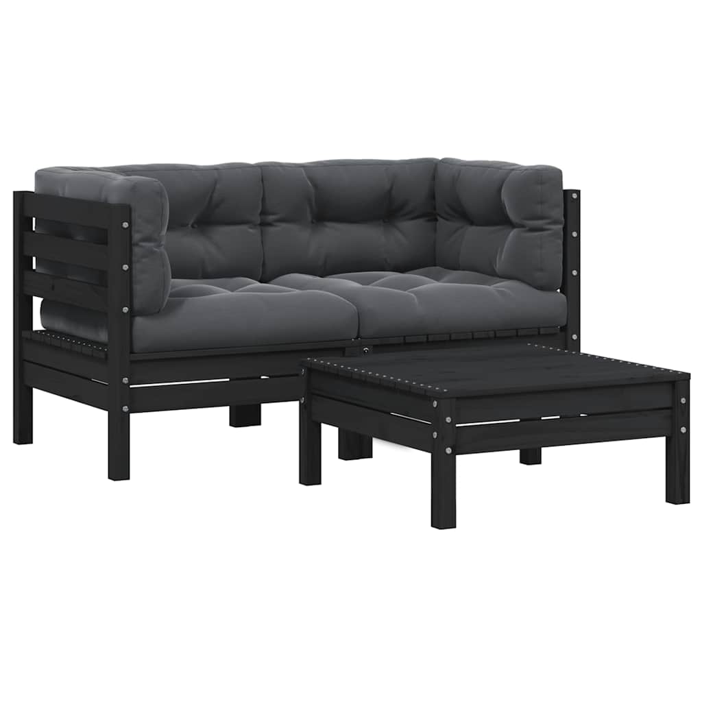 Thumbnail - vidaXL 3-tlg. Garten-Lounge-Set mit Kissen Schwarz Massivholz Kiefer