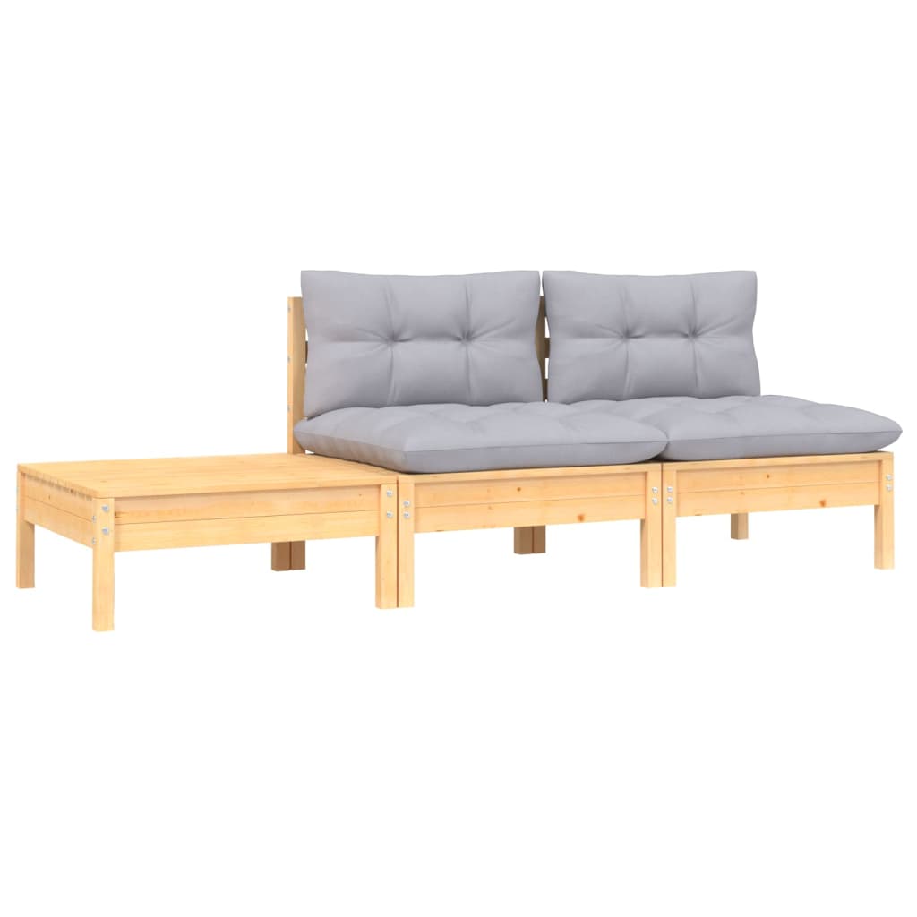

vidaXL 3-delige Loungeset met grijze kussens massief grenenhout