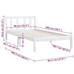 Rám postele bílý masivní borové dřevo 90 x 200 cm - obrázek 8