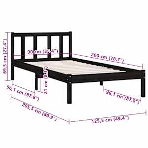 Rám postele černý masivní borové dřevo 90 x 200 cm - obrázek 9