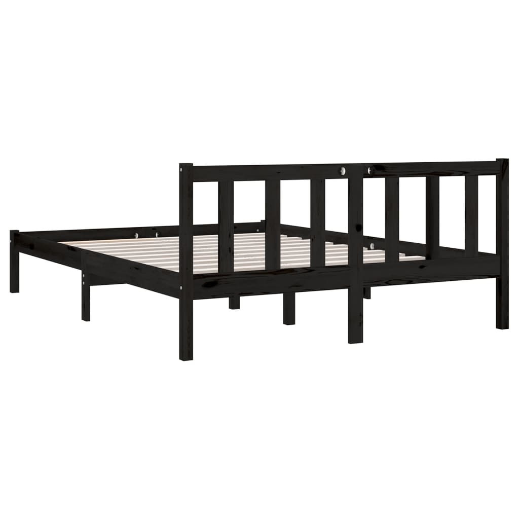 Cadru de pat, negru, 140x200 cm, lemn de pin masiv