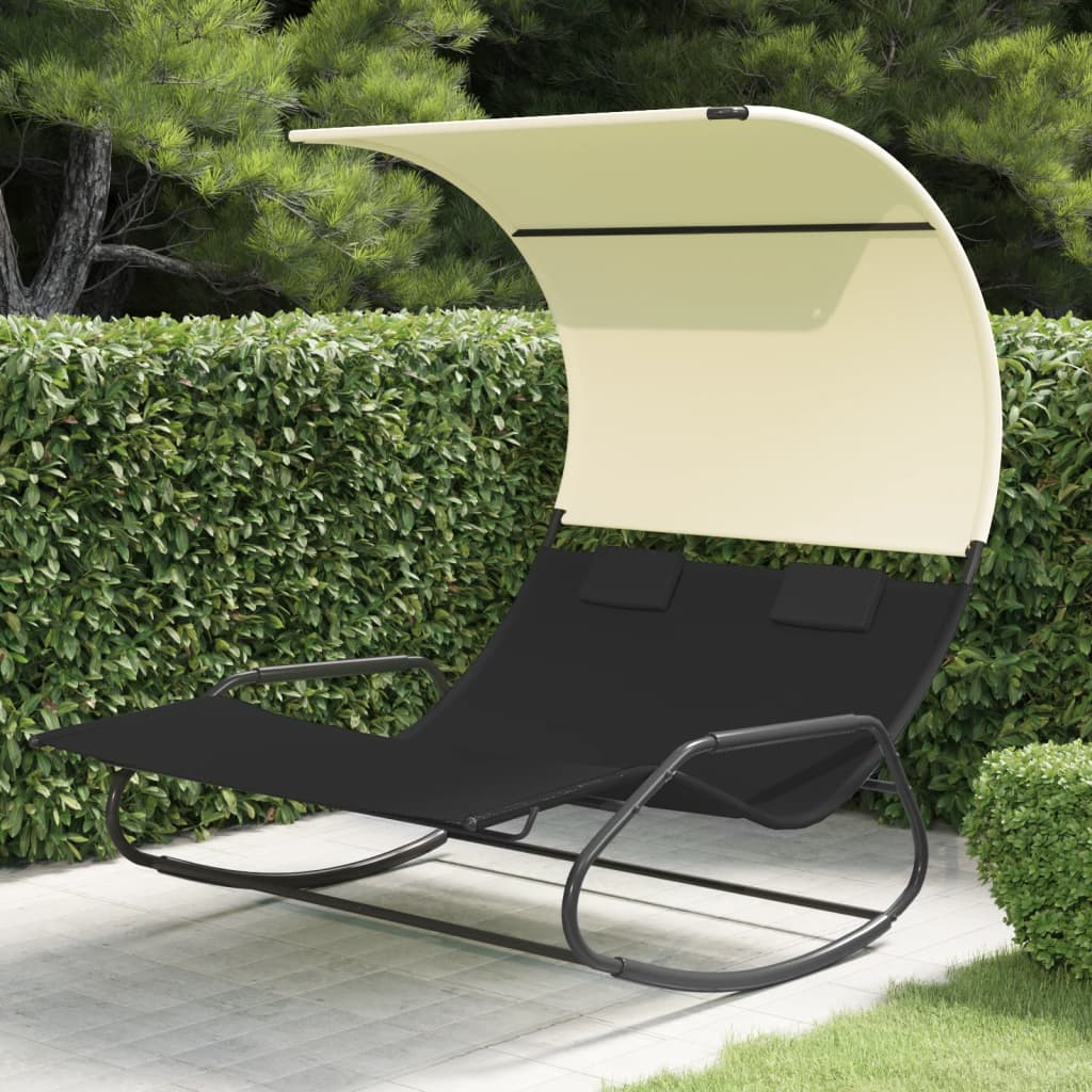 Rocking Double Sun Lounger with Canopy Garden Sun Bed Outdoor Day Bed vidaXL