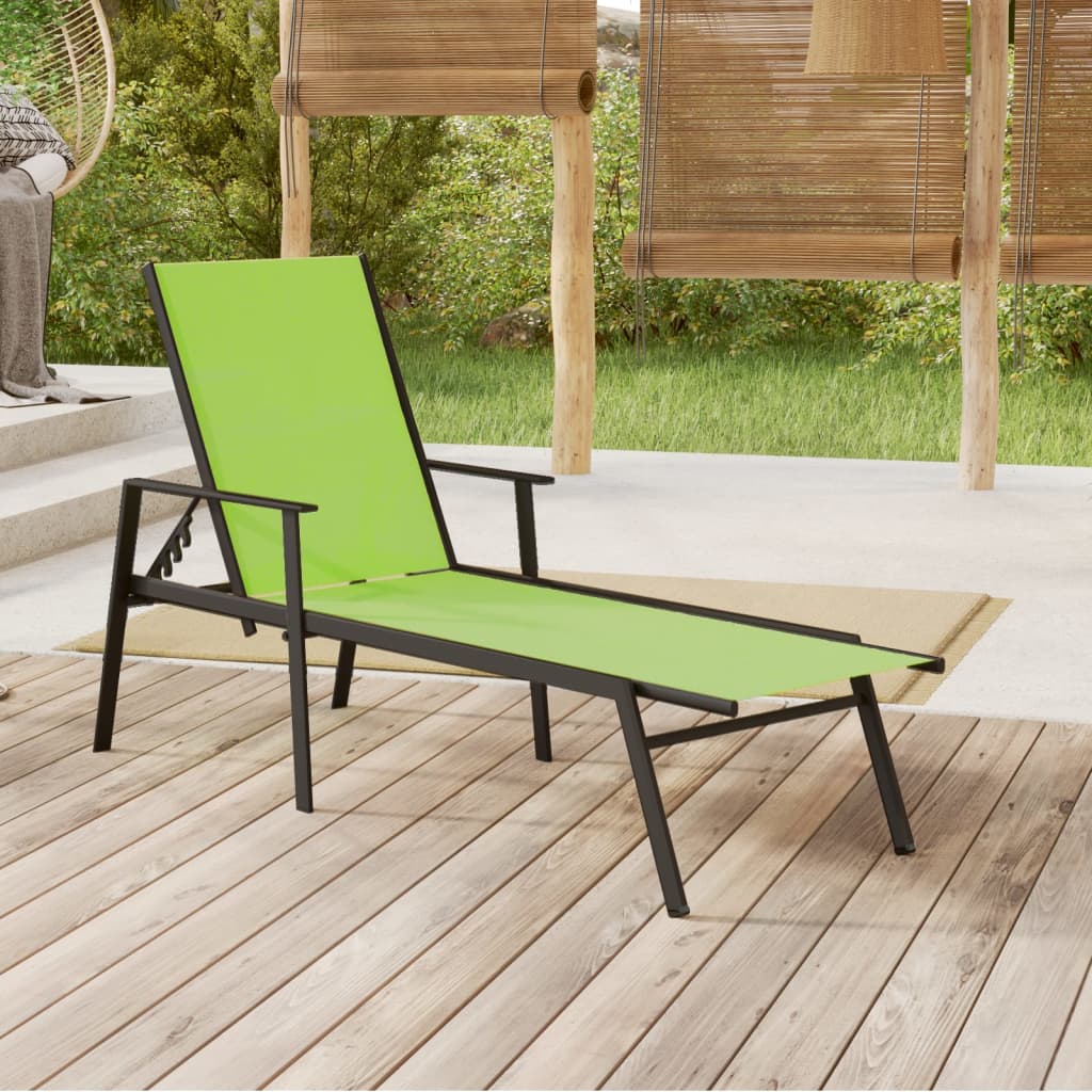 vidaXL Chaise longue Acier et tissu textilène Vert