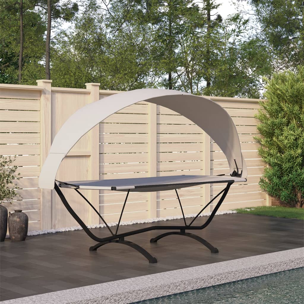 Outdoor-Loungebett mit Dach Creme Stahl und Oxford-Stoff kaufen