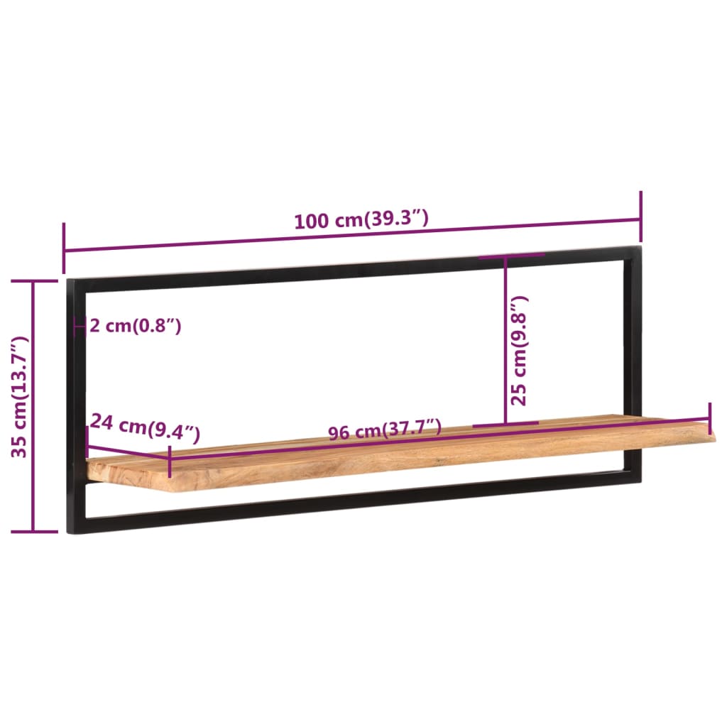 Стенни рафтове 2 бр 100x24x35 см акациево дърво масив стомана