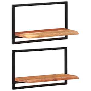 Nástěnné police 2 ks 60 x 25 x 35 cm masivní akácie a ocel - obrázek 1