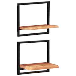 Stenske police 2 kosa 40x24x35 cm trden akacijev les in jeklo