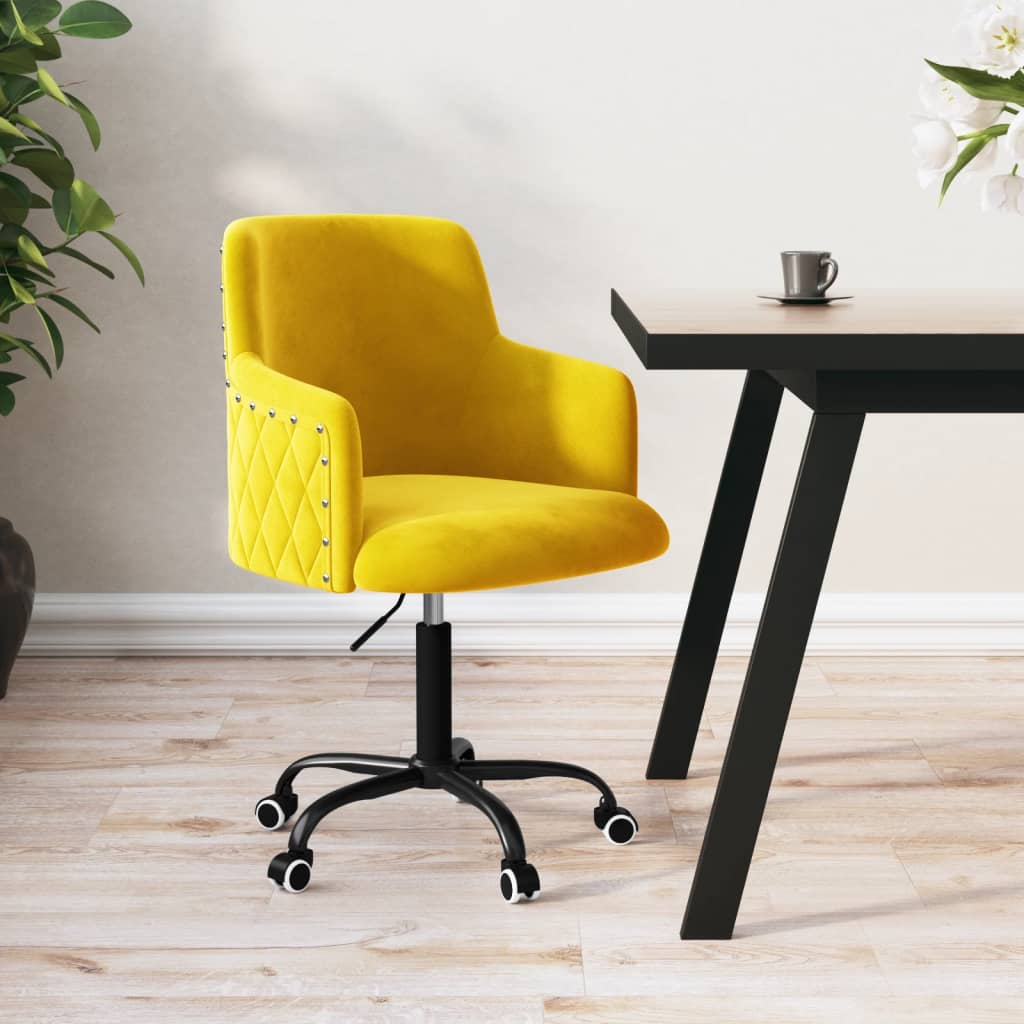 Pasukama biuro kėdė, garstyčių geltonos spalvos, aksomas 