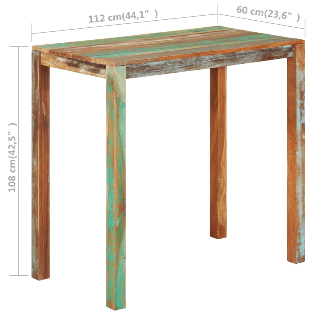 Tömör újrahasznosított fa bárasztal 112 x 60 x 108 cm 