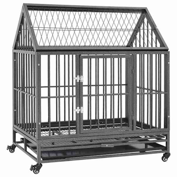 vidaXL koerapuur rataste ja katusega, teras, 92 x 62 x 106 cm