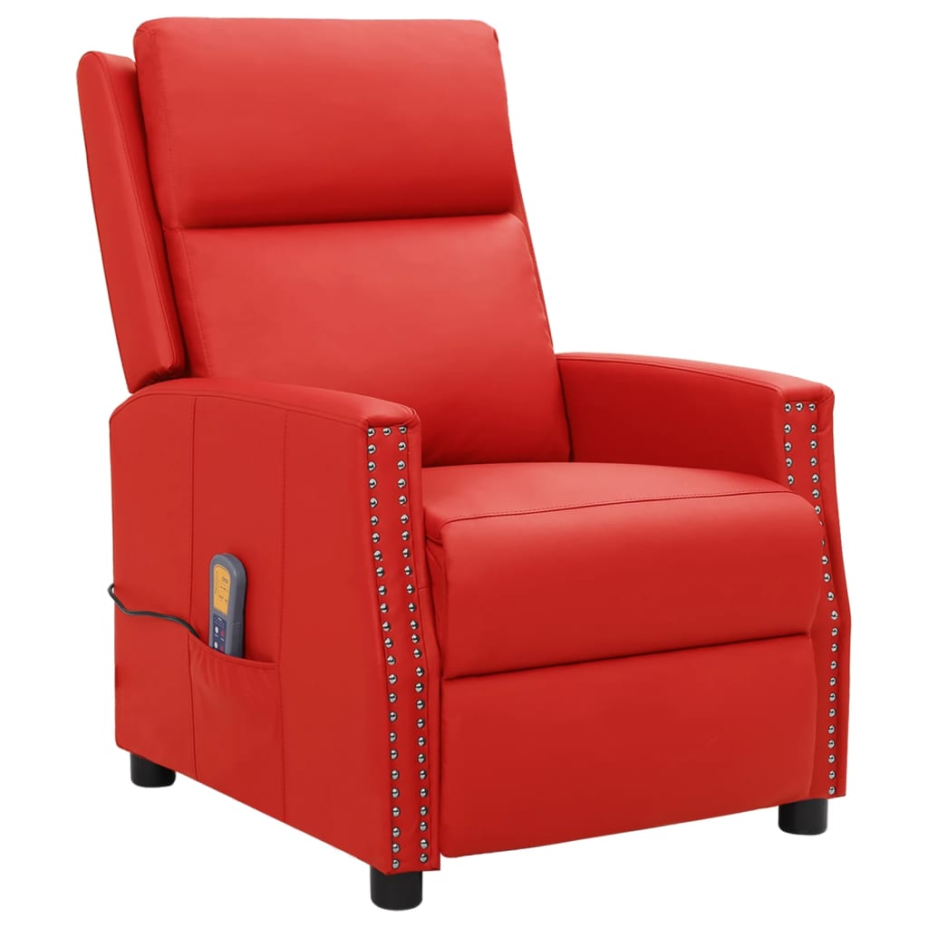vidaXL Poltrona massagens reclinável couro artificial vermelho