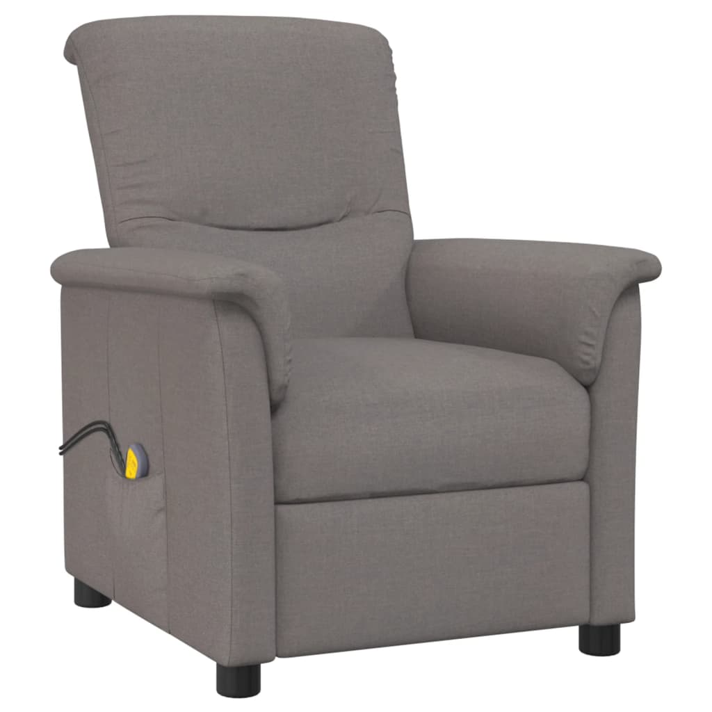 vidaXL Poltrona de massagens reclinável tecido cinzento-acastanhado