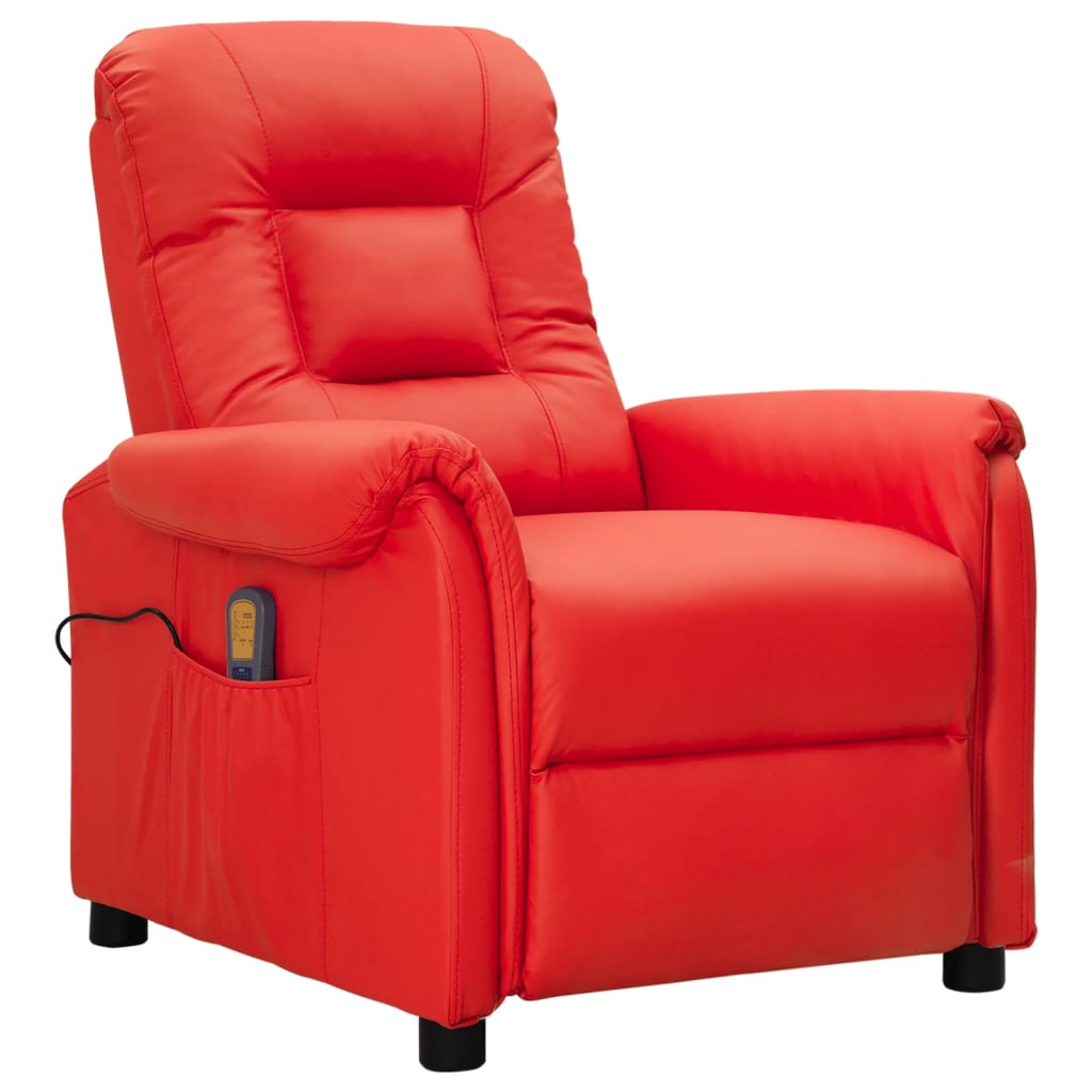 VIDAXL - vidaXL Poltrona massagens reclinável couro artificial vermelho vidaXL Poltrona massagens reclinável couro artificial vermelho