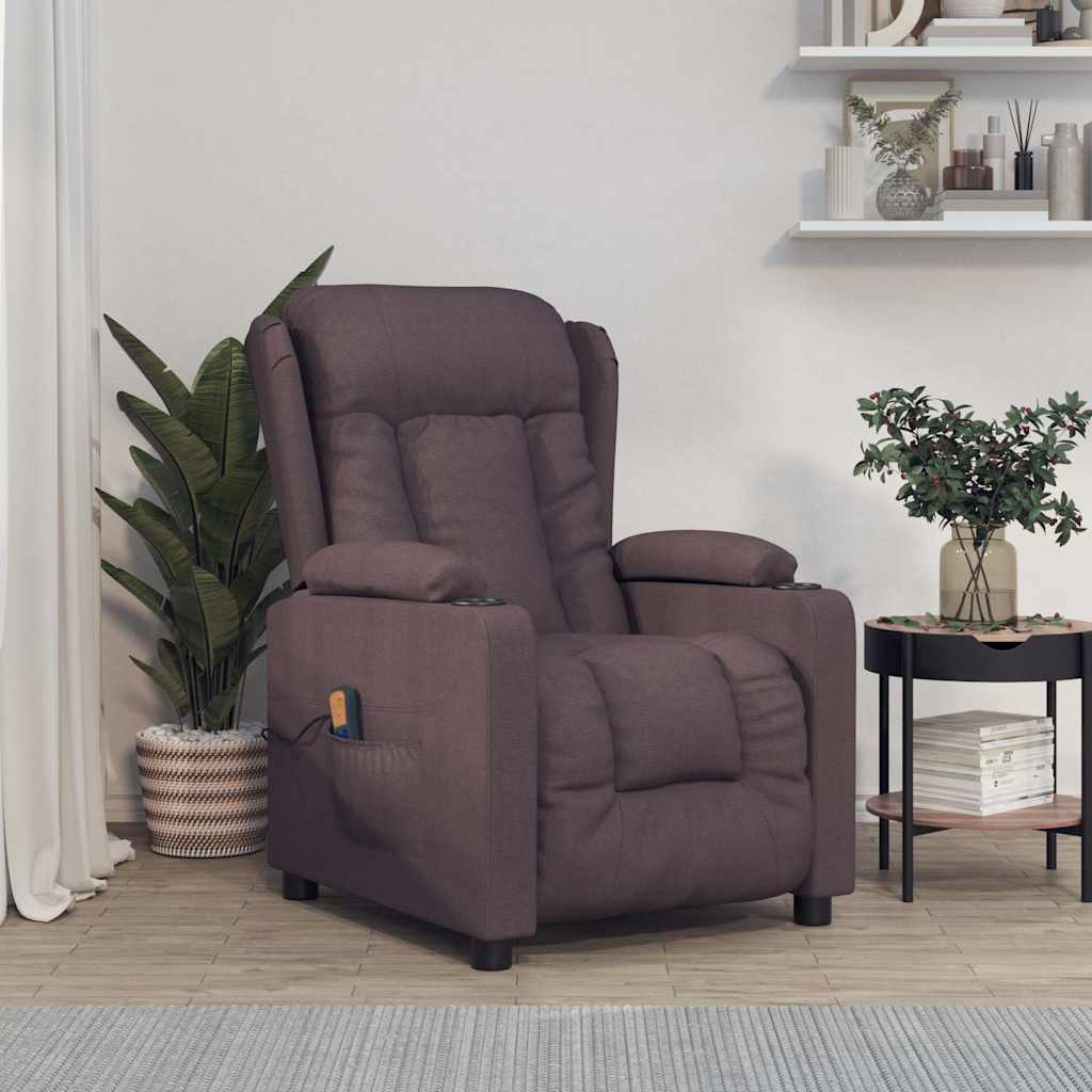 vidaXL Fotoliu de masaj, maro închis, material textil