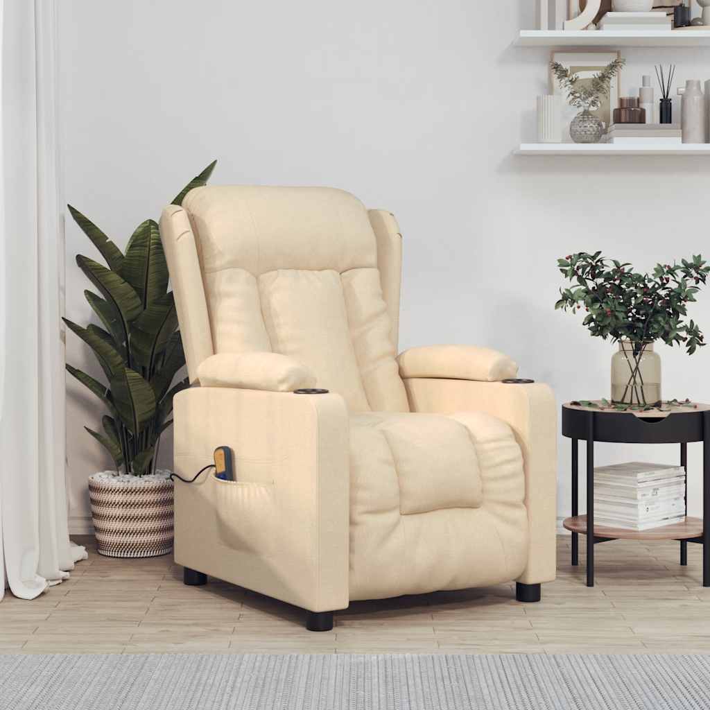 vidaXL Fotoliu de masaj, crem, material textil