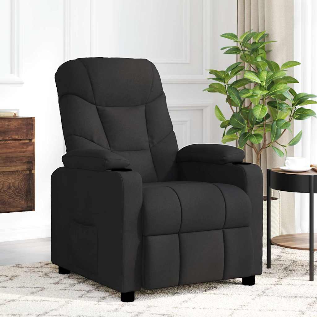 vidaXL Fotel z masa�em, czarny, obity tkanin�