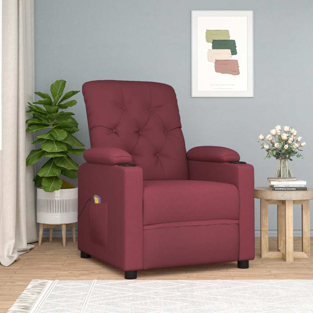 vidaXL Fotoliu de masaj, roșu vin, material textil