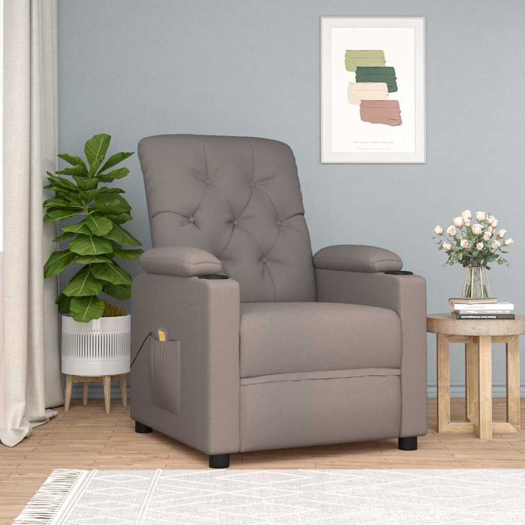 vidaXL Fotel masujcy, taupe, tkanina