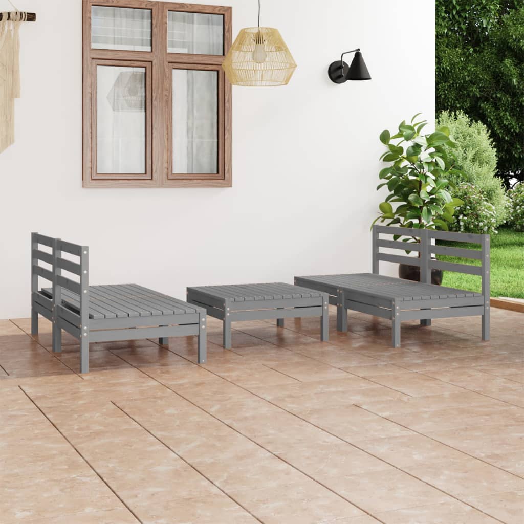 Salon de jardin 5 pcs Gris Bois de pin massif