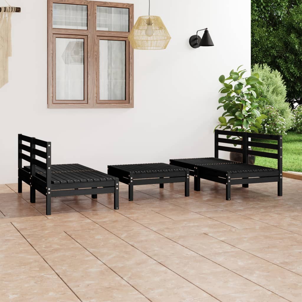 vidaXL Set Divani da Giardino 5 pz Nero in Legno Massello di Pino