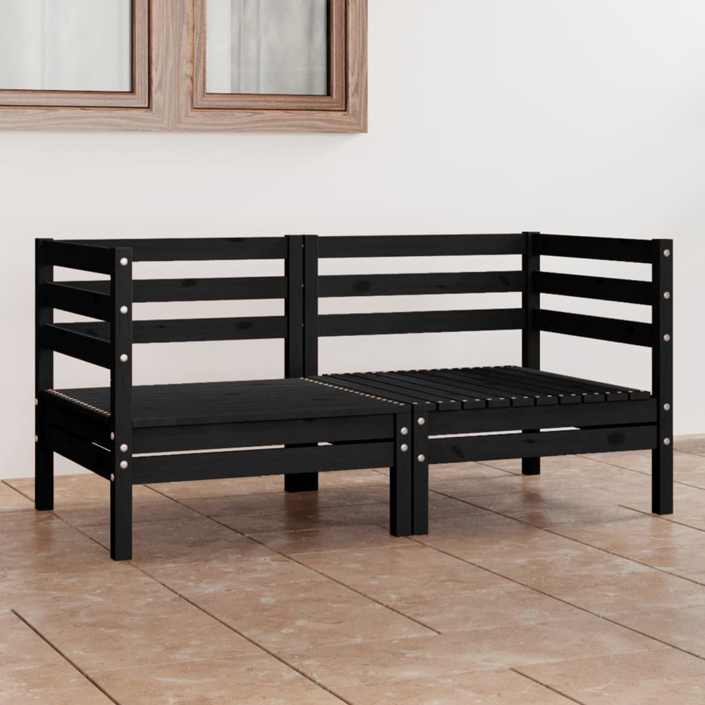 vidaXL 2-Sitzer-Gartensofa Schwarz Kiefer Massivholz