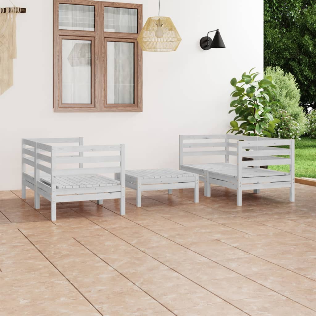 vidaXL 5-tlg. Garten-Lounge-Set Weiß Kiefer Massivholz