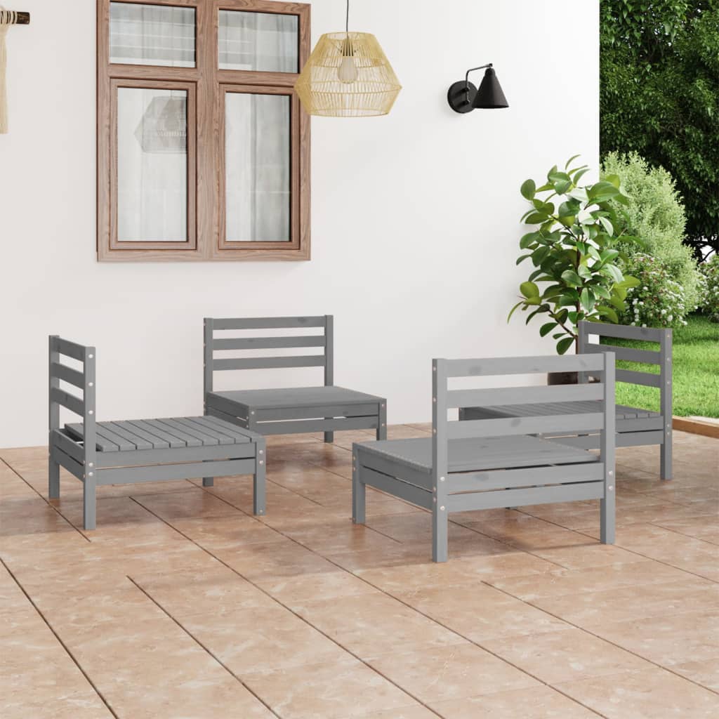 vidaXL 4-tlg. Garten-Lounge-Set Grau Kiefer Massivholz