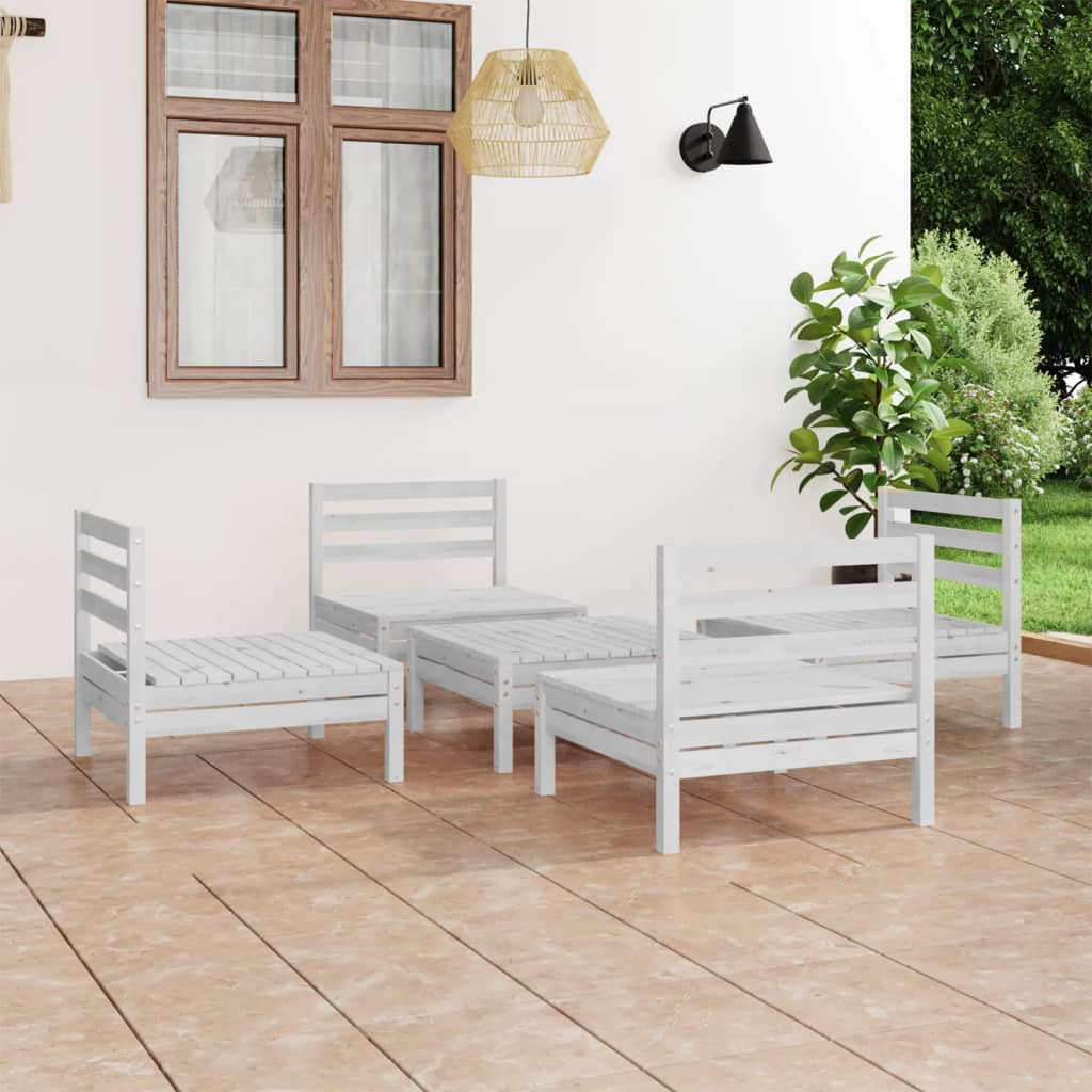 Salon de jardin 5 pcs Blanc Bois de pin massif