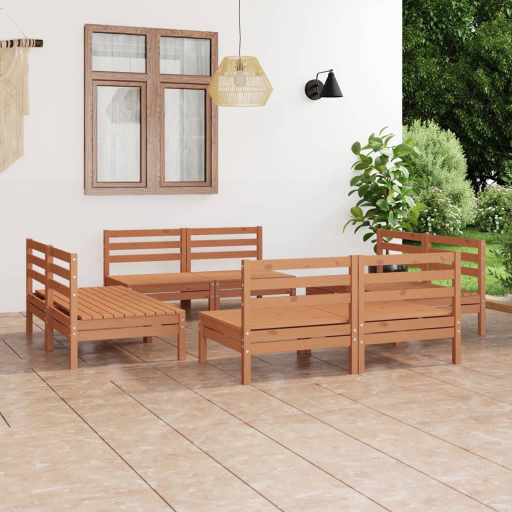 Salon de jardin 8 pcs Marron miel Bois de pin massif