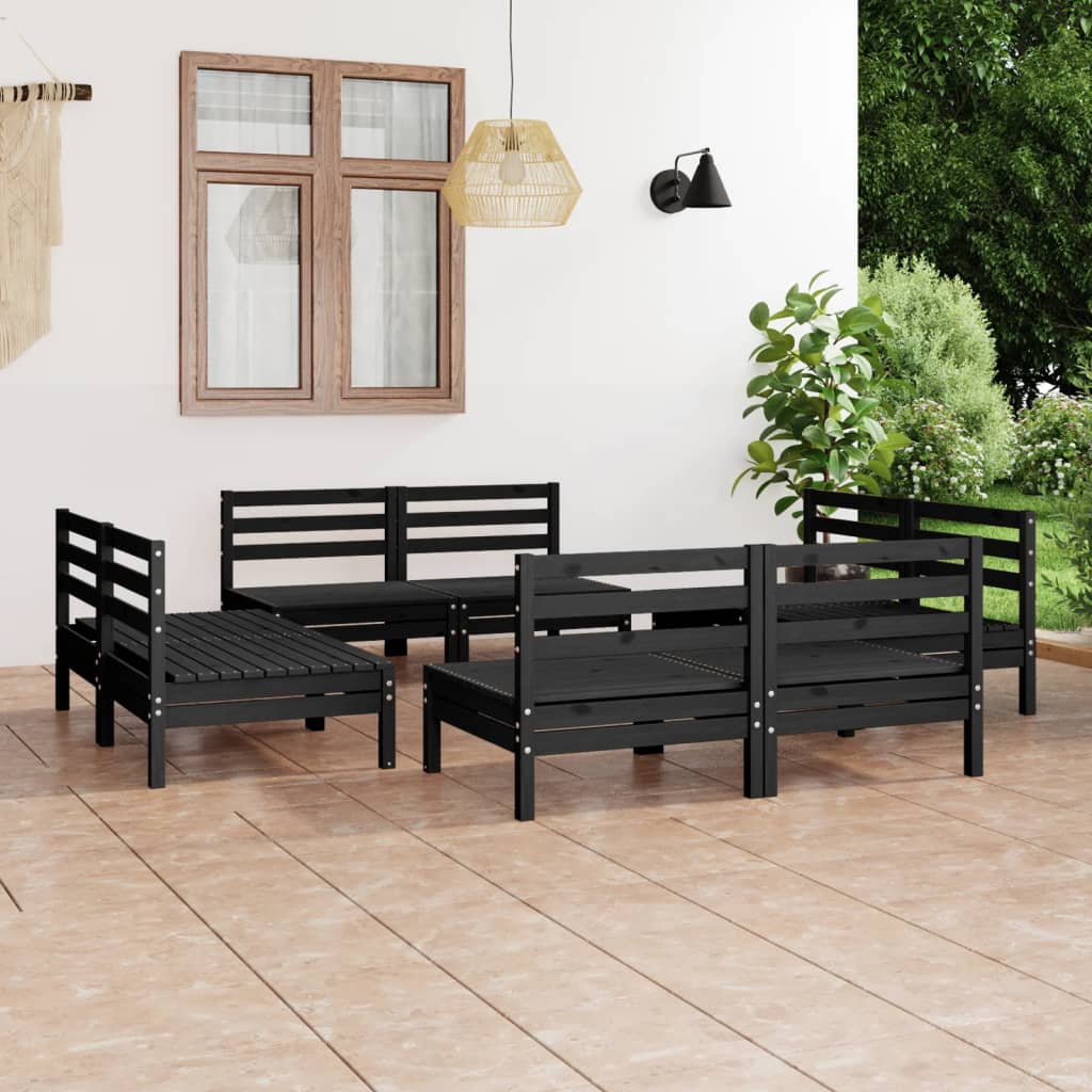 vidaXL Set mobilier de grădină, 8 piese, negru, lemn masiv de pin vidaXL