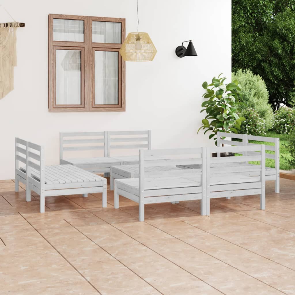 Salon de jardin 9 pcs Blanc Bois de pin massif