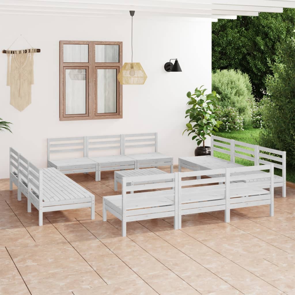 Salon de jardin 13 pcs Blanc Bois de pin massif