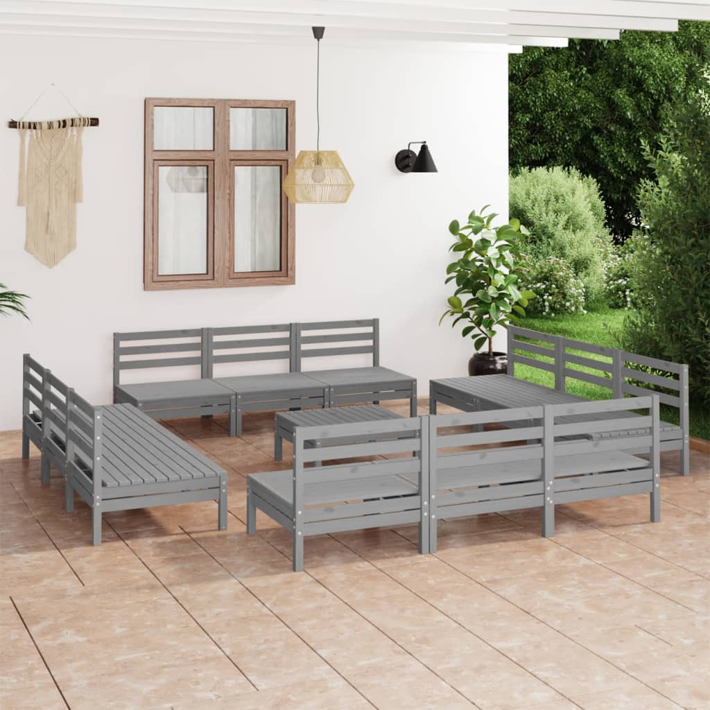 Salon de jardin 13 pcs Gris Bois de pin massif