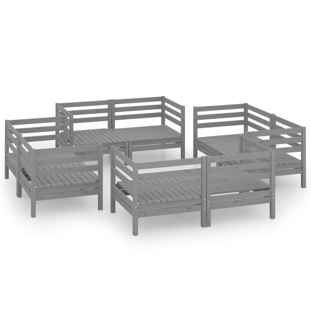 Thumbnail - vidaXL 8-tlg. Garten-Lounge-Set Grau Kiefer Massivholz