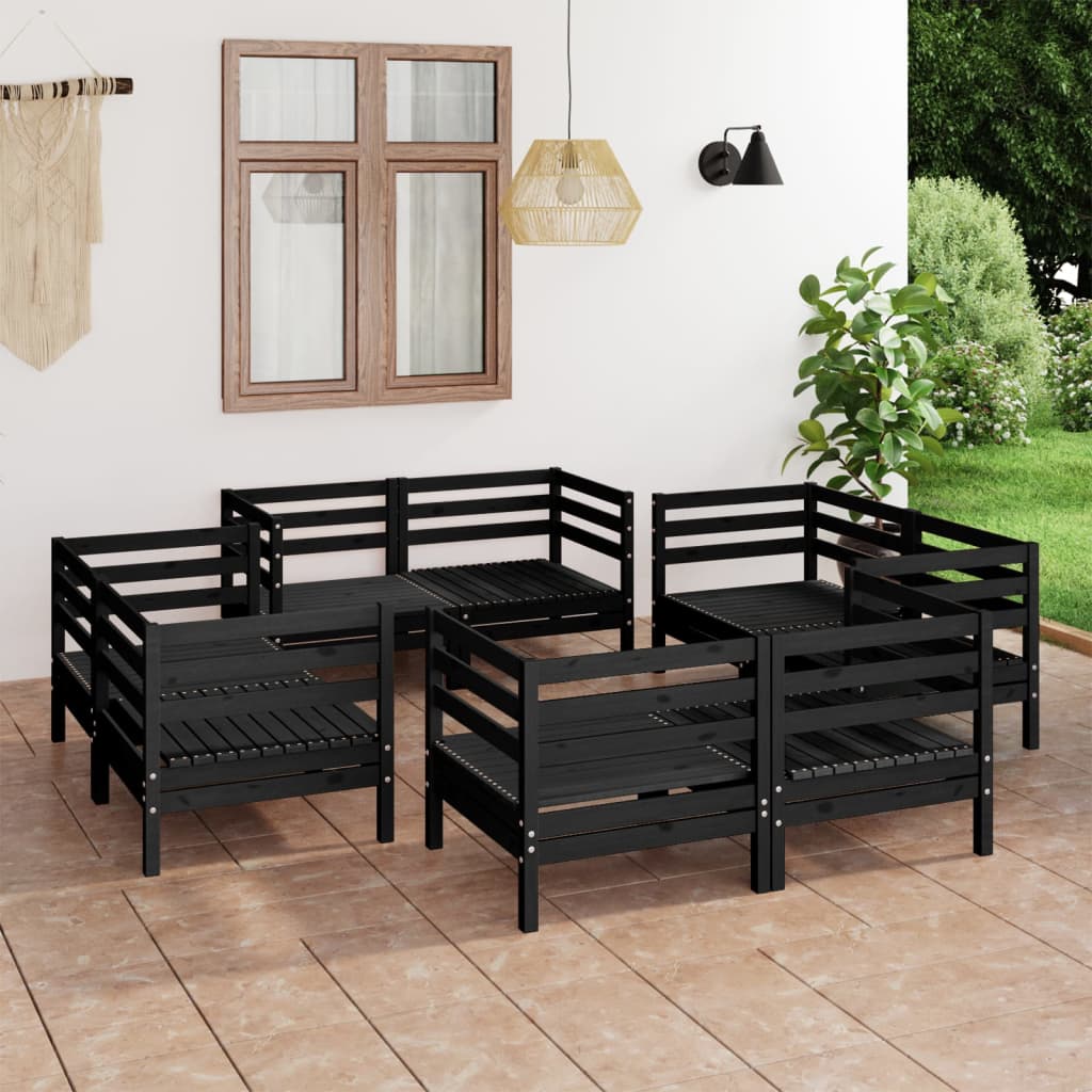 vidaXL Set mobilier de grădină, 8 piese, negru, lemn masiv de pin vidaXL imagine model 2022