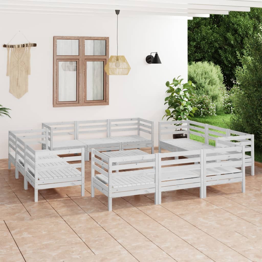 vidaXL Set mobilier de grădină, 13 piese, alb, lemn masiv de pin vidaXL