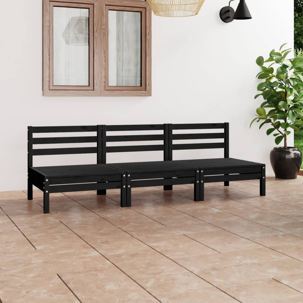 Set mobilier de grădină, 3 piese, negru, lemn masiv de pin