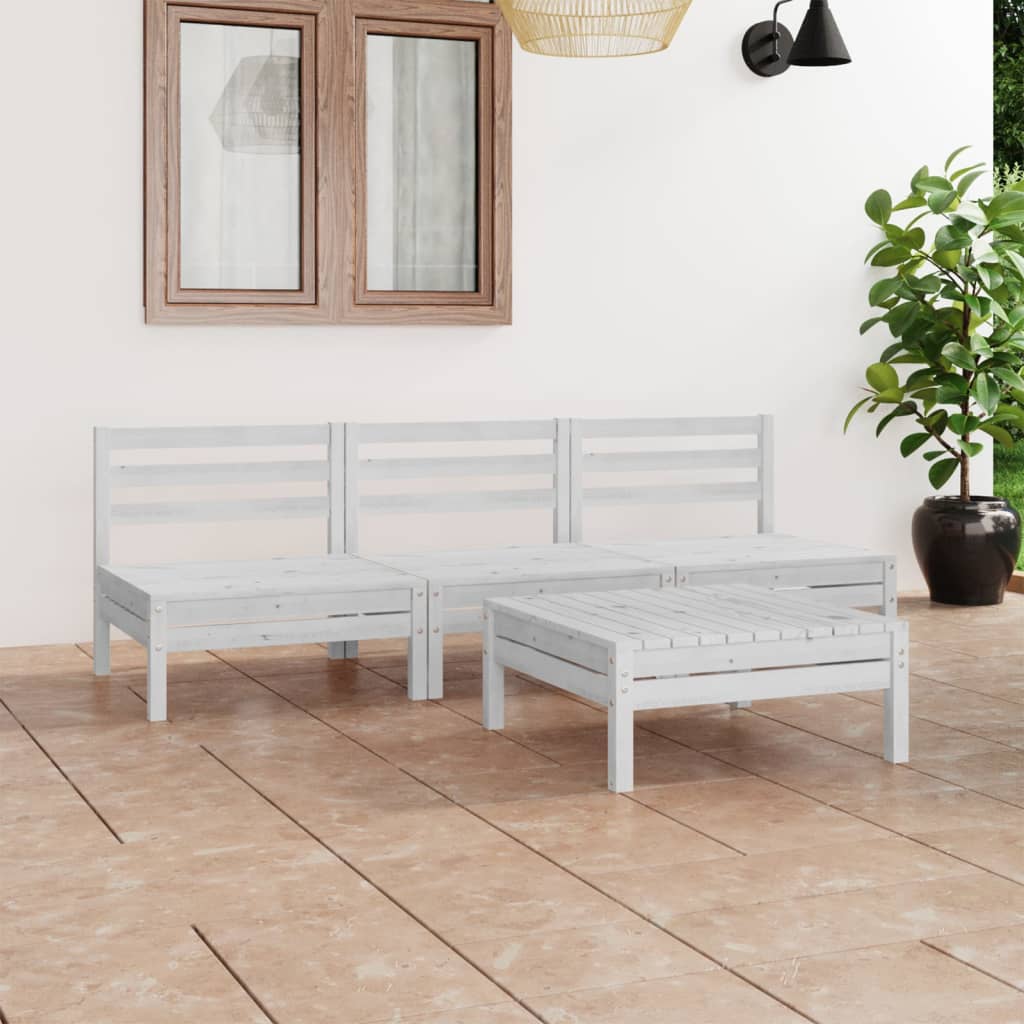 Salon de jardin 4 pcs Blanc Bois de pin massif