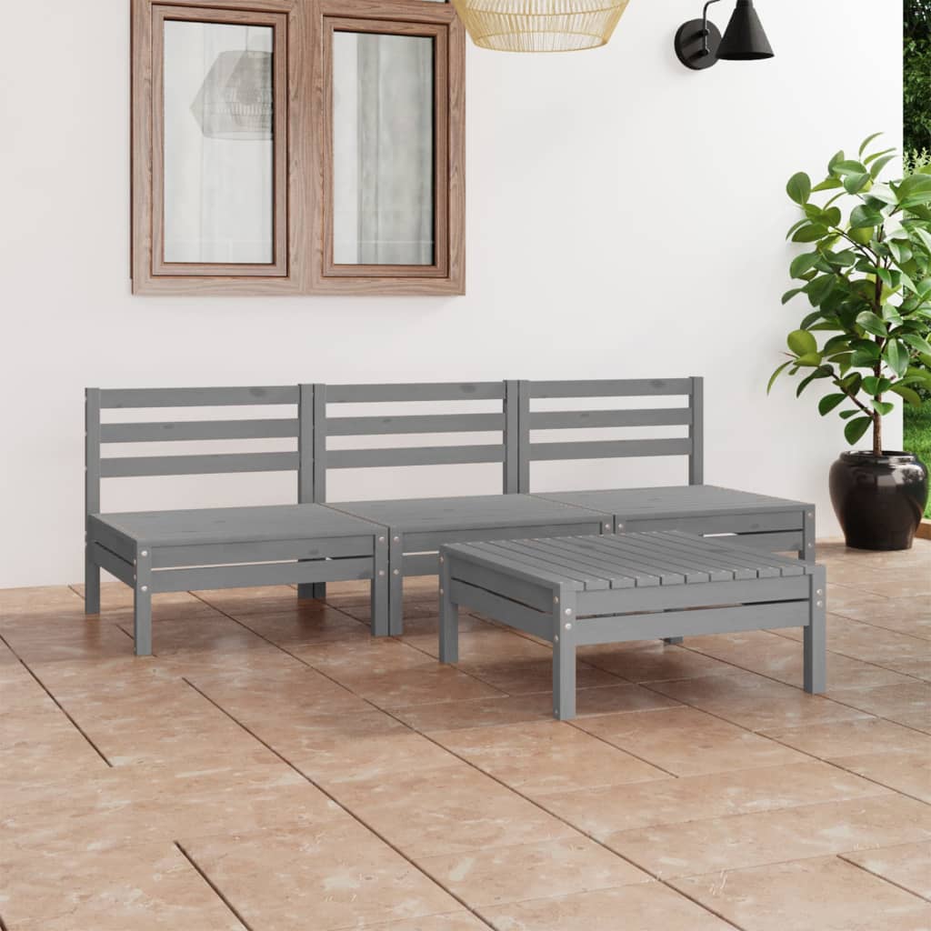 Salon de jardin 4 pcs Gris Bois de pin massif