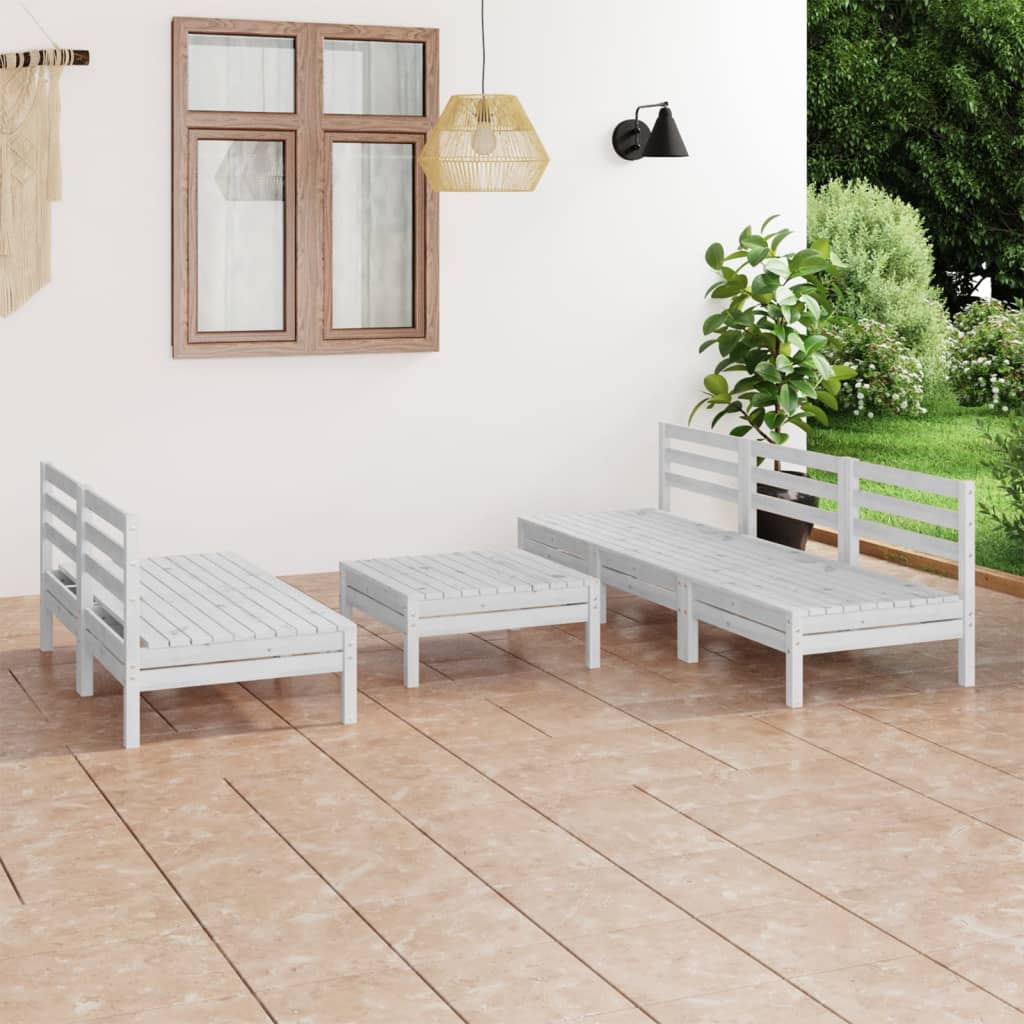 Salon de jardin 6 pcs Blanc Bois de pin massif