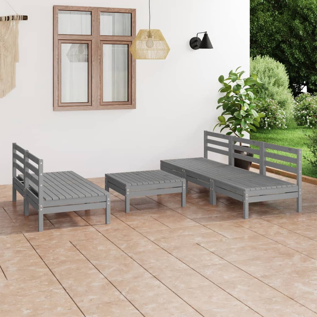 Salon de jardin 6 pcs Gris Bois de pin massif