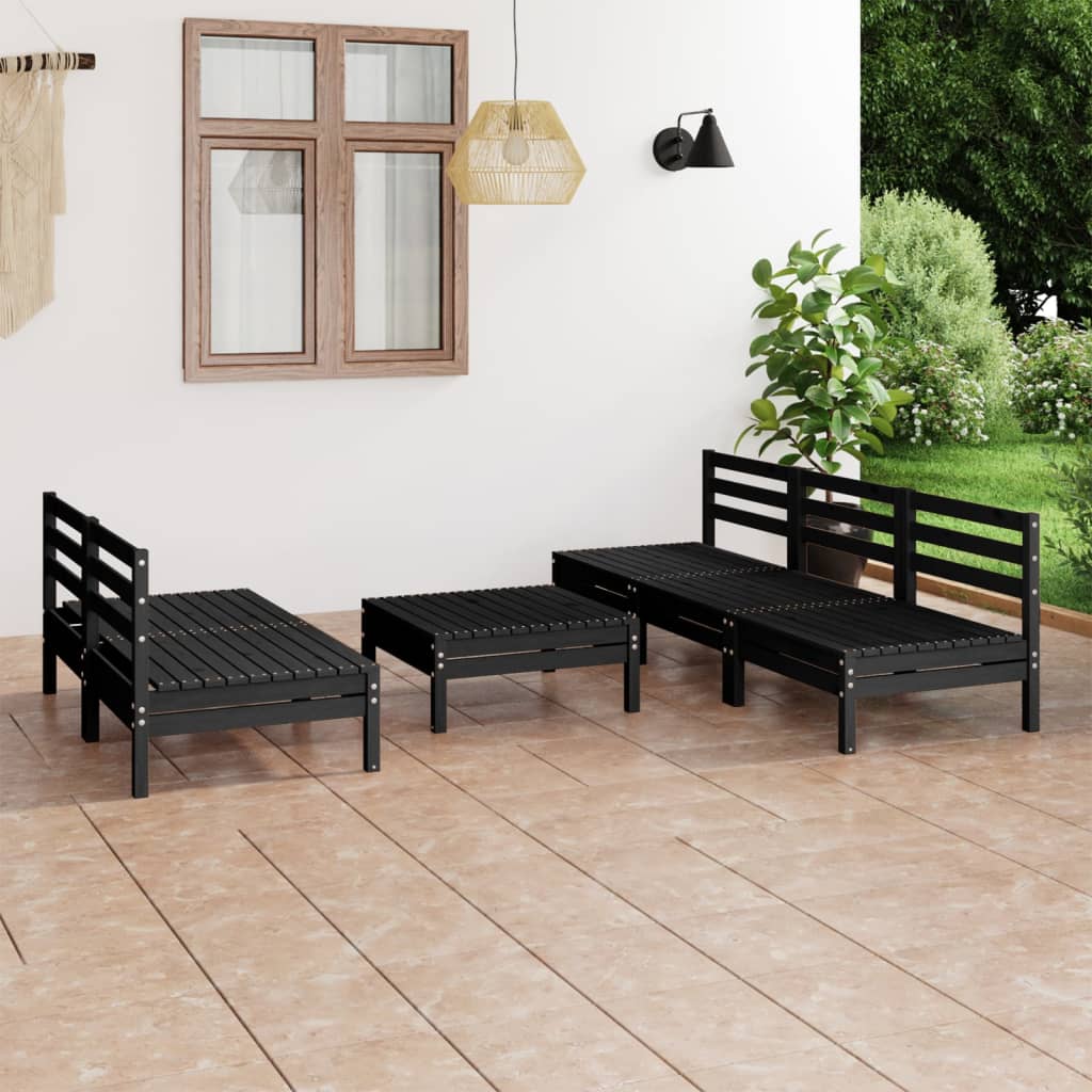 vida XL 6-tlg. Garten-Lounge-Set Schwarz Massivholz Kiefer