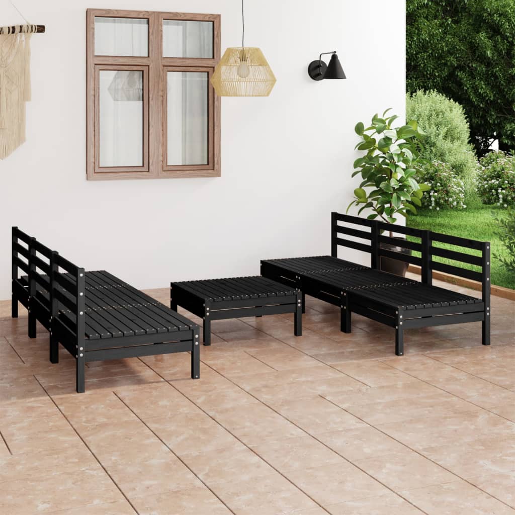 vidaXL Set mobilier de grădină, 7 piese, negru, lemn masiv de pin Mobila Laguna imagine noua
