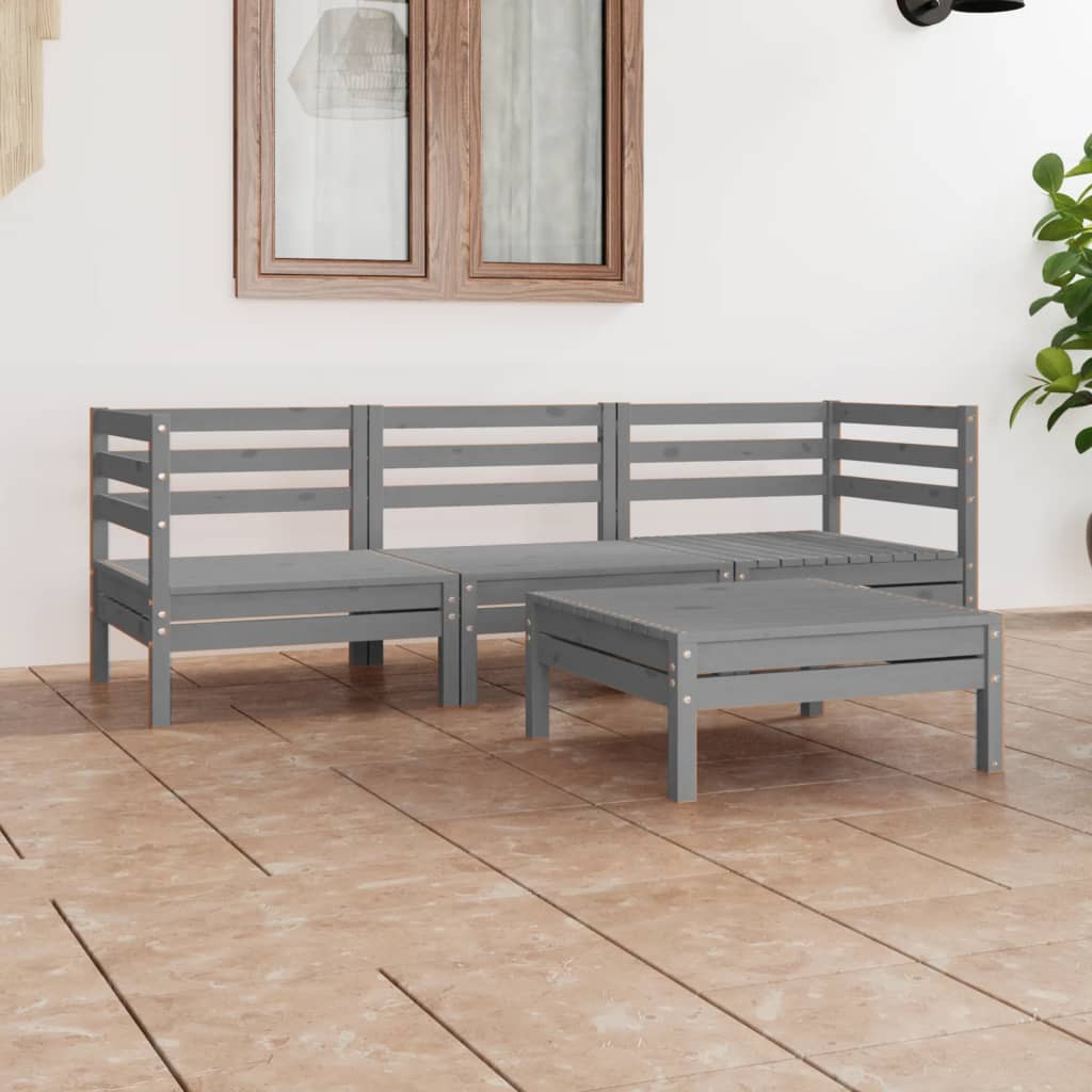 vida XL 4-tlg. Garten-Lounge-Set Grau Kiefer Massivholz