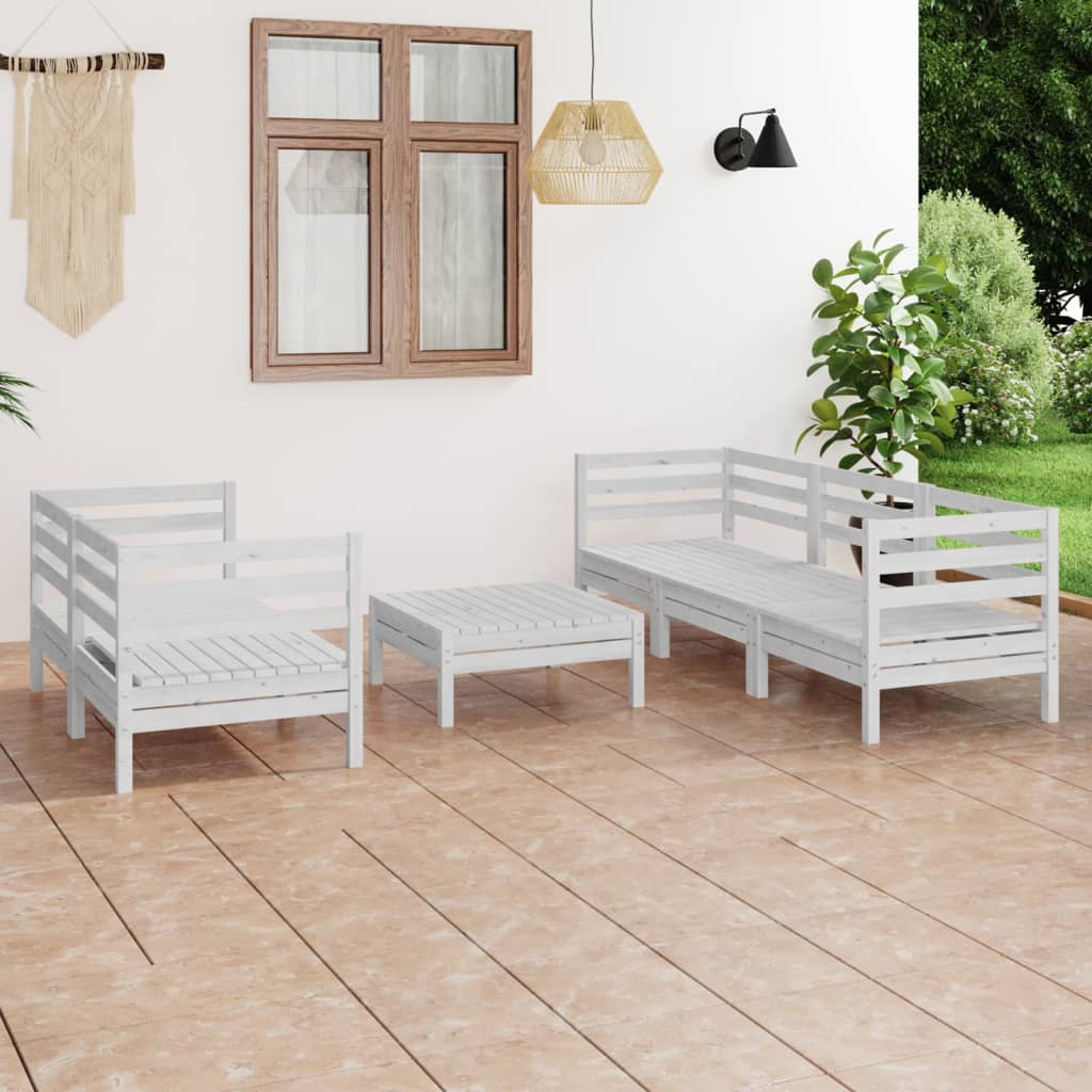 vidaXL Set mobilier de grădină, 6 piese, alb, lemn masiv de pin Mobila Laguna imagine noua