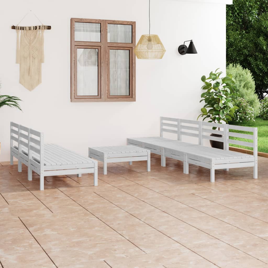 Salon de jardin 8 pcs Blanc Bois de pin massif