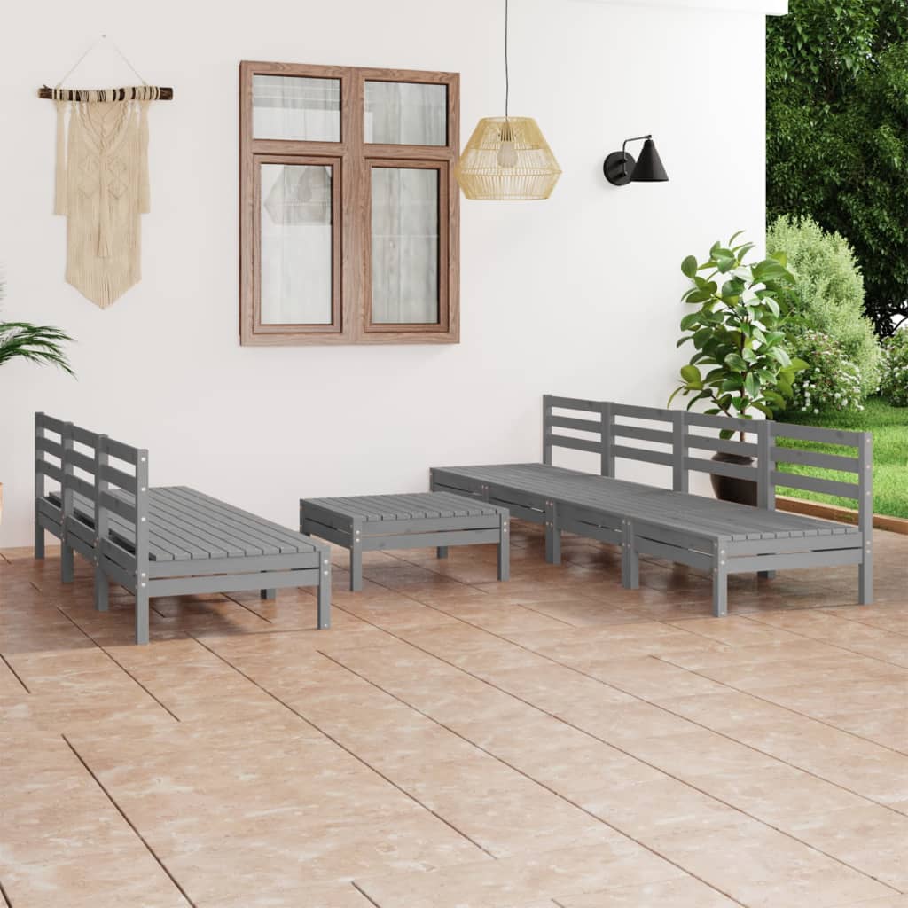 Salon de jardin 8 pcs Gris Bois de pin massif