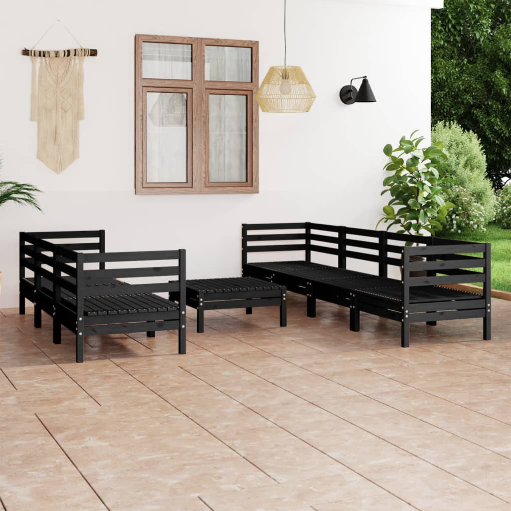 vidaXL Set mobilier de grădină, 8 piese, negru, lemn masiv de pin Mobila Laguna imagine noua